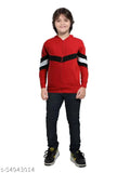 Red and black colorblock boys full sleeve round neck cotton jacket, casual wear for 8-9, 11-12, or 15-16 year olds. Made in India