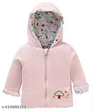Cotton reversible hooded jacket for baby boys and girls in pink, featuring printed net pattern. Suitable for winter wear in sizes 0-6 months to 3-4 years