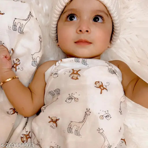 Organic cotton Moms Home Baby Muslin Swaddle, 100x100cm, 0-12M P3 - Soft, breathable swaddler with hand block prints for mild winter use