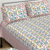 Cotton double bed sheets, Homage Art TM with 2 zipper pillow covers and 93x108 size for king bed