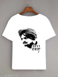 Crisp white, polyester Sidhu Moose Wala graphic print T-shirt for trendy boys and girls - modern design, half sleeves, casual wear