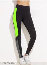 Stretchable striped sports track pants for women & girls, colorblocked Lycra jeggings, comfortable and stylish fitness wear in sizes 28-34 inch, made in India