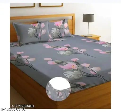 Adorable double fitted cotton bedsheet with floral print & 2 pillow covers, fits up to 8" mattress (Yuvaan traders)