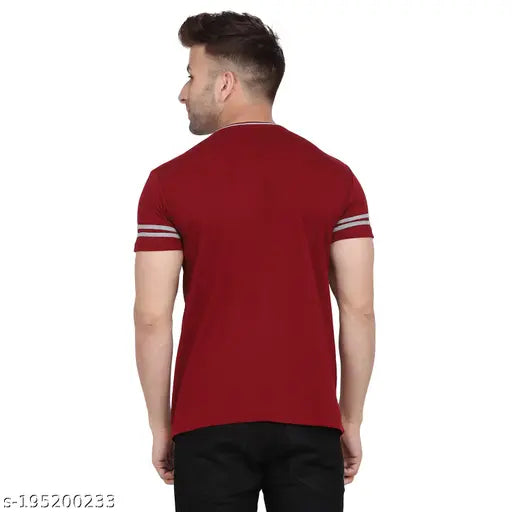Maroon cotton blend printed net short sleeve T-shirt by Tfurnish, ideal for casual wear in India