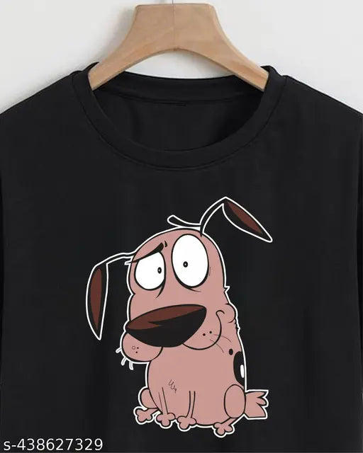 Black cotton blend women's printed crop top with puppy design, stylish and fun for summer wardrobe