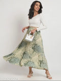 Premium quality printed polyester A-line skirt with pleated design and elastic waistband, Indian craftsmanship for versatile wear
