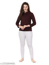 Polka print cotton blend long-sleeve women's t-shirt, sweet touch design with straight hem & pull-on closure, size M (bust: 38in)