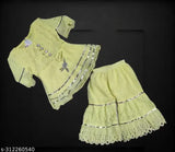 Embellished chiffon A-line kurti sharara dress for baby girls partywear, Indian design without dupatta