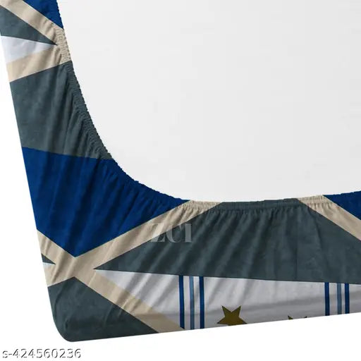 Soft cotton elastic double bed sheets, king size with all-around elastic & 2 pillow covers, geometric pattern
