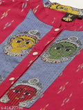 Cotton Ikat print, trendy women's dress with mandarin collar and three-quarter sleeves, casual, festive & party wear