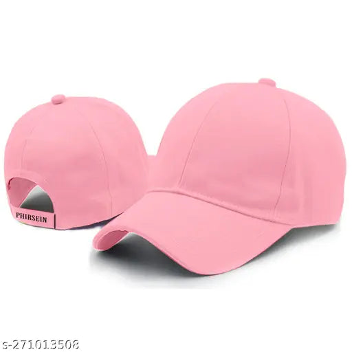 Plain blue, pink, and black cotton caps - designer sports baseball caps for men, women, and girls. Adjustable, sweat-proof, and unisex. 2 pack from Phirsein, great for summer. Made in India