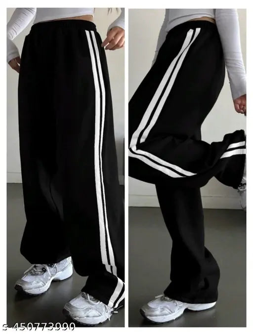 White cotton blend Patti trousers with printed pattern (size XS-XXL), white cotton linen NS jogger pants (size M-XL), and polyester cargo pants (sizes 26, 28, 30, 32). Indian brand Firoz Enterprises