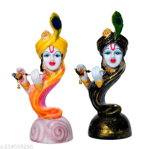 Marble Krishna-Radha Statues Set of 2 - Indian handmade religious decor piece, 5cm x 17cm, used for home decoration and worship purposes