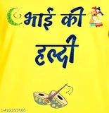 Brother yellow cotton blend haldi t-shirt, unisex design perfect for marriage haldi ceremony in vibrant yellow color, available in multiple sizes for comfort and durability