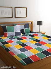 Glace cotton checked double king bedsheet, perfect fitted for 4-8 inch mattresses. AANANYA HOME PRODUCT in summer colors