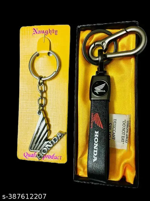 Steel and leather Honda bike keychain set, pack of 2 - trendy accessory for motorbike enthusiasts