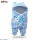 Blue cotton blend baby comforter, Naman embroidered wearable fully covered blanket with 240 thread count