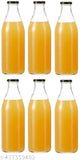 Clear glass fridge water bottles, pack of 6 for storing milk, juice, and all types of liquids