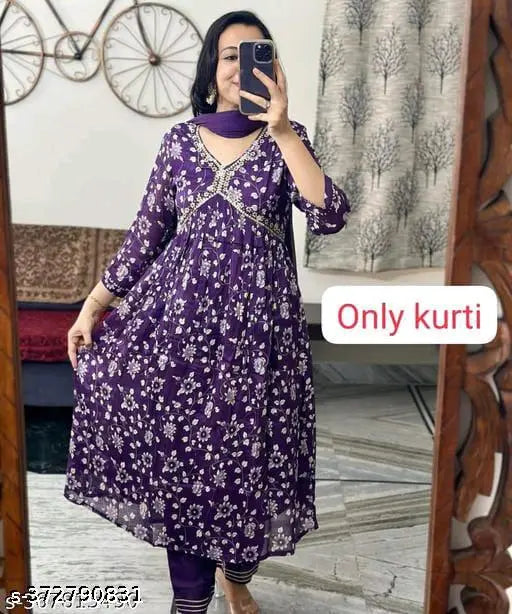 Rayon Aliya cut flower print kurti, three-quarter sleeves, XS - XXXXL sizes