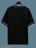 Black cotton blend men's Henley neck typography T-Shirt, three-quarter sleeves, printed design. Stylish and comfortable apparel for modern wardrobes, made in India