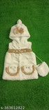 Baby Girls Bow Hooded Winter White Wool, short sleeves, solid pattern design, adorable baby clothing for events or play. Made with premium cotton, sizes: 3-6M (Bust 11in, Length 12in, Waist 12in), 6-12M (Bust 12in, Length 16in, Waist 14in), 12-18M (Bust 13in, Length 17in, Waist 15in), 18-24M (Bust 14in, Length 18in, Waist 17in). Origin: India