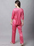 Ladies satin Boston Club nightsuit, solid color pyjamas for women in XL size with long sleeves