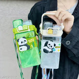 Cute green panda-themed plastic water bottle for kids - 520ml (BIS/ISI certified)