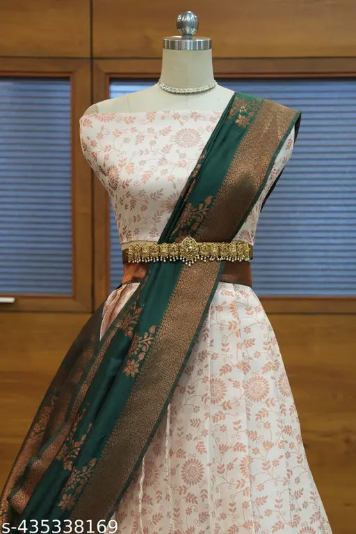 Litchi Silk zari work South Indian semi-stitched half saree with choli and dupatta, solid patterns