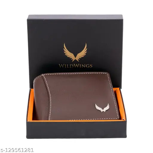 Brown leather wallet for men, solid design, 2 compartments, free size (11cm x 10cm), ideal accessory