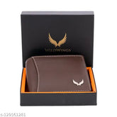 Brown leather wallet for men, solid design, 2 compartments, free size (11cm x 10cm), ideal accessory