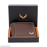 Brown leather wallet for men, solid design, 2 compartments, free size (11cm x 10cm), ideal accessory