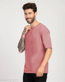 Peach cotton blend solid round neck T-shirt by STYLOGUE, high-quality men's shirt in loose fit style, perfect for any season