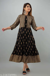 Rayon Anarkali kurta and jacket, printed combo in three-quarter sleeves, Indian traditional wear for women