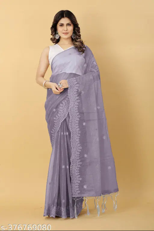 Trendy embroidered super net saree with separate Bangalori silk blouse piece, showcasing beautiful zari work and cutwork border on pallu