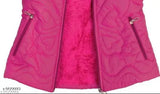 Pink polyester girls jacket & coat, embroidered net pattern, detachable hood, soft glacier lining, sizes 3-11 years, India origin