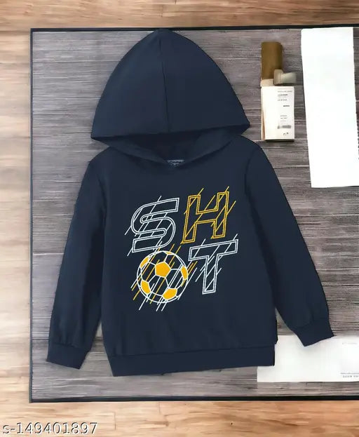 Kids aqua blue cotton blend sweatshirt hoodie. Classic hoodie neck, printed pattern, long sleeves. Comfortable, stretchy, and fashionable boys' wear from Ludhiana, India