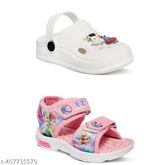 Barbie Pink & Space White EVA Kids Clogs, Solid Pattern, Slip-On Design - Piscofootwear Combo Pack