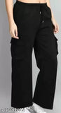 Trendy black cotton blend solid bellbottom jogger, a must-have for women's wardrobe, comfortable & practical for casual or outdoor activities (size 30/32)