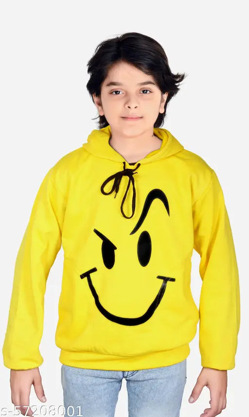 Boys yellow cotton blend sweatshirt & hoodie, stylish printed pullover fleece for boys, long sleeves, size: 6-7 years
