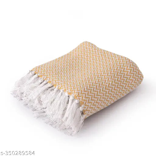 Yellow striped cotton throw, 51.5" x 71", cozy and medium-weight, ideal for indoor/outdoor use