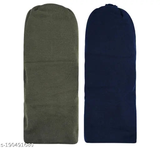 Woolen reversible monkey caps (Acrylic, onesize, pack of 2) - versatile winter accessory for all ages
