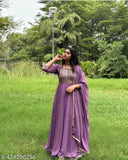 Georgette women's fancy gown, solid pattern, three-quarter sleeves, no bottomwear, available in S-XXXXL sizes, India origin