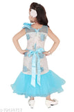 Blue net kids mermaid dress, sleeveless with printed pattern. Ideal for girls' birthday party wear, aged 3-4 to 8-9 years. Handcrafted in India