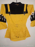 Printed cotton silk short-sleeved woman's top in black and yellow, country of origin: India (M size with bust 26in & length 23in)