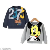 Gray and blue mickey multi-color kids' full sleeve sweatshirts pack (2), cotton material, long sleeves