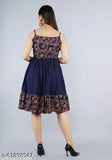 Blue GCC rayon 1 pic sleeveless dress, vibrant print on comfortable cotton fabric - popular Indian design