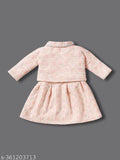 Koti pink full sleeve checked printed cotton baby dress, adorable all-over print on solid background