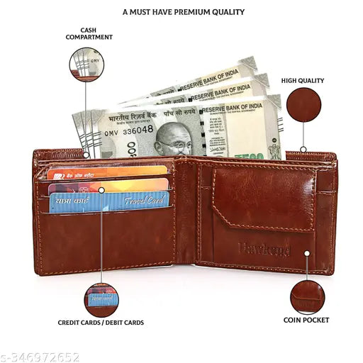 Slim real leather wallet, RFID blocking, two compartments for cash and cards. Italian faux leather texture, perfect classic bifold, gift-boxed