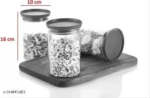 Black plastic mixer jars (8-pack), airtight for kitchen organizer and storage of tea, coffee, sugar, food grain, rice, masala, pasta, pulses, spices (900ml each)