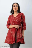 Cotton three-quarter sleeve Angrakha tunic, printed, vibrant Indian culture design - M (36in bust), L (38in bust), XL (40in bust), XXL (42in bust)